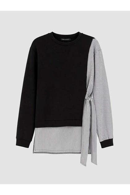Siyah Çizgili Soft Touch Kadın Sweatshirt Tunik