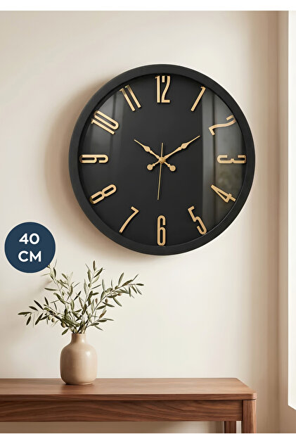 Copper Siyah Gold Kabartma Harfli Duvar Saati 40 cm