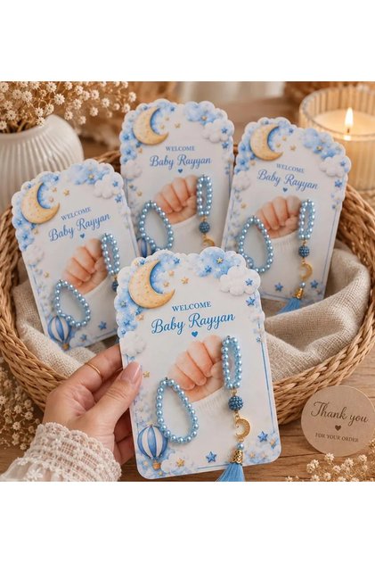 15 Adet Süslemeli Tesbih Kart, mevlüt, doğum, doğum günü, hac, bebek hediyeliği