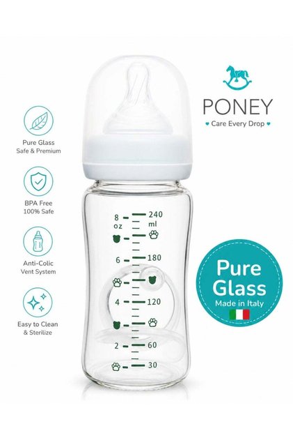 Poney Glass Feeding Bottle 240ml | Milk Bottle for Baby | Baby Feeder | Baby Bottle Glass | Safe & Durable Feeding Glass Bottle for Newborns