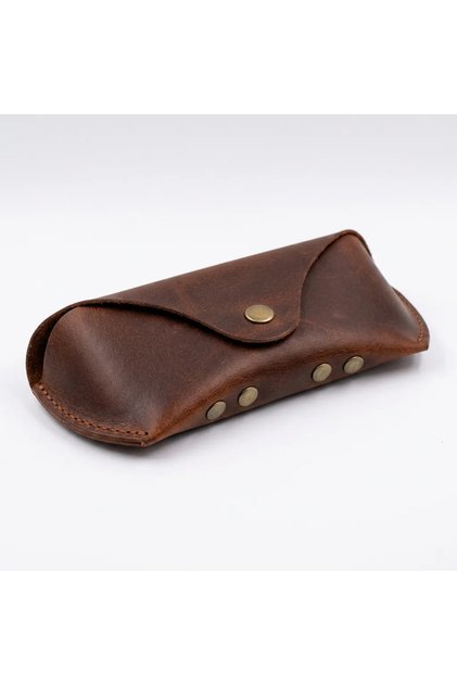 %100 Hakiki Deri El Dikişi Çıtçıtlı Gözlük Kılıfı (16x7 cm) - Siyah / Taba / Gri