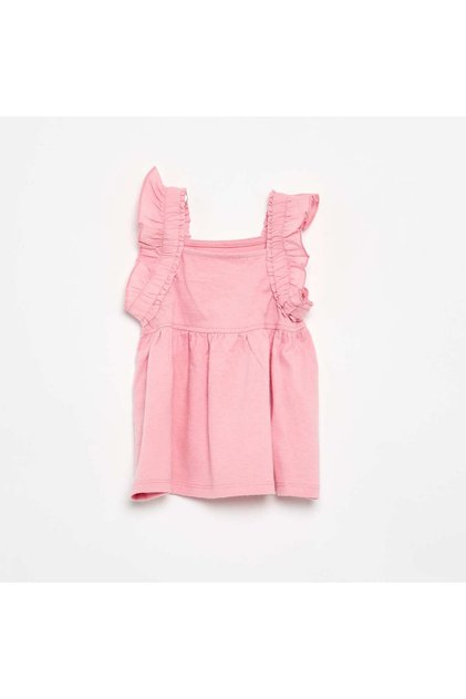 Ruffled Strappy T-Shirt Pink