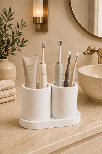 Beton Diş Fırçalık Organizer Diş Macunu Diş Fırçası Diş İpi Düzenleyici Dekoratif Banyo Aksesuarı