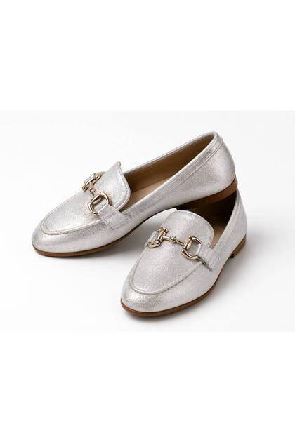 Gny Women's Silver Glitter Buckle Loafers Stylish Daily Ballet Shoes