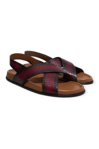 Burgundy Color Genuine Leather Men's Leather Sole Sandals