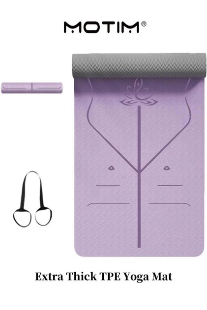 Extra Thick TPE Yoga Mat with Position Lines – Textured Surface, 183x60x0.6cm