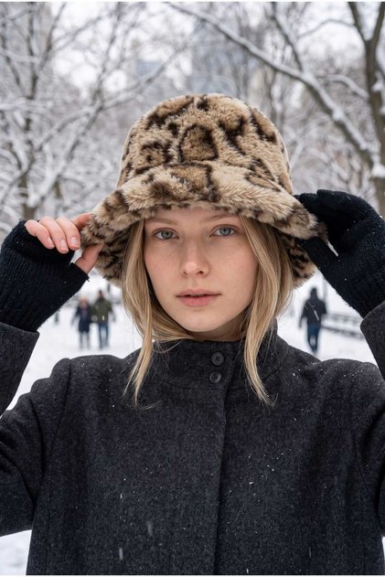 Women's Winter Leopard Patterned Plush Beanie Hat
