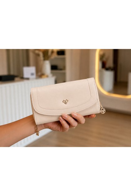 Kadın bej Fermuarlı Çok Bölmeli Cüzdan – Kartlık ve Para Bölmeli