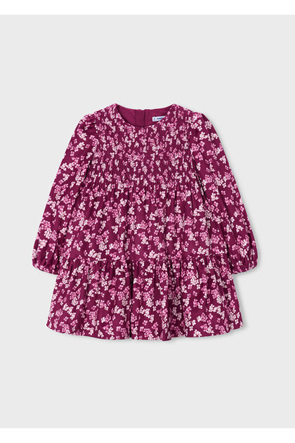 Floral Printed Ruffle Velvet Girls' Dress 4926