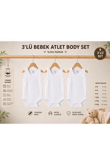 3-Piece 100% Cotton Unisex Baby Athlete Bodysuit Set – White
