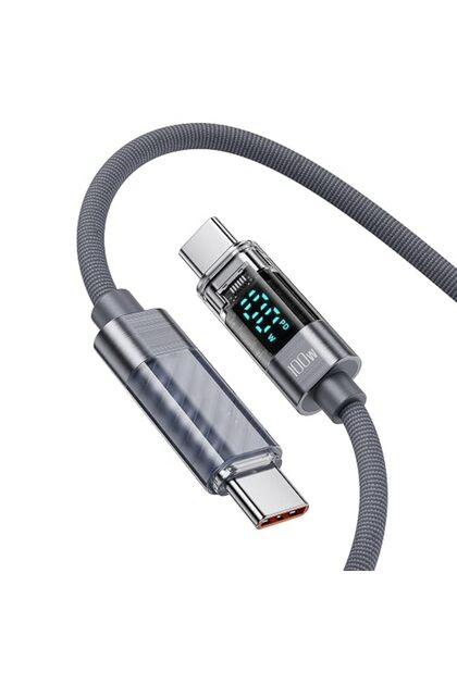 100W USB-C to USB-C Cable – 3.3FT Type C PD 5A Fast Charging with LED Display – Nylon Braided Charge