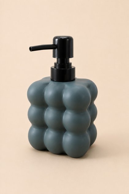 Modern Bubble Liquid Soap Dispenser – 400 ml Black Pump Dispenser with Bubble Pattern for Bathroom and Kitchen Countertops - 15 cm X 9 cm X 6.5 cm