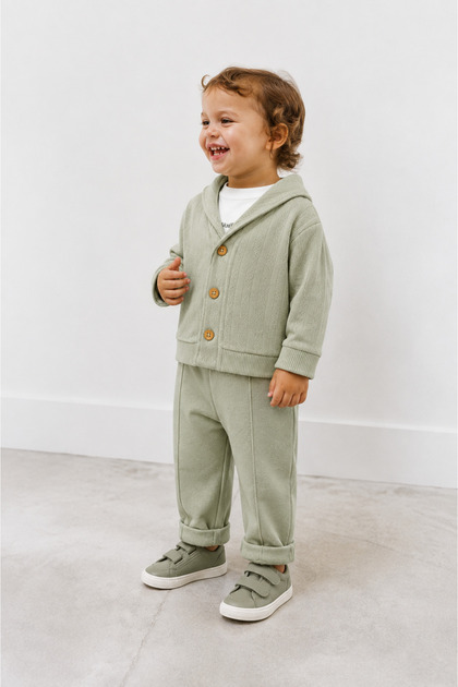 Baby Boy 3-Piece Set Textured Knitwear Cardigan Long Sleeve Tshirt Casual Pants Daily Holiday Special Occasions