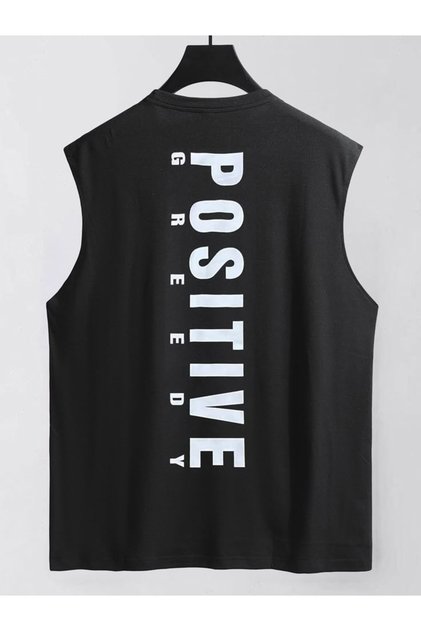 Oversize Relaxed Fit Back and Chest Printed Black Men's Tank Top / Zero Sleeve