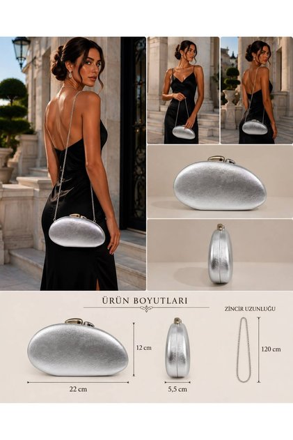 Silver Color Rustic Material Design Evening Dress Clutch with Chain Strap Hand-Held Wedding Engagement Evening Bag