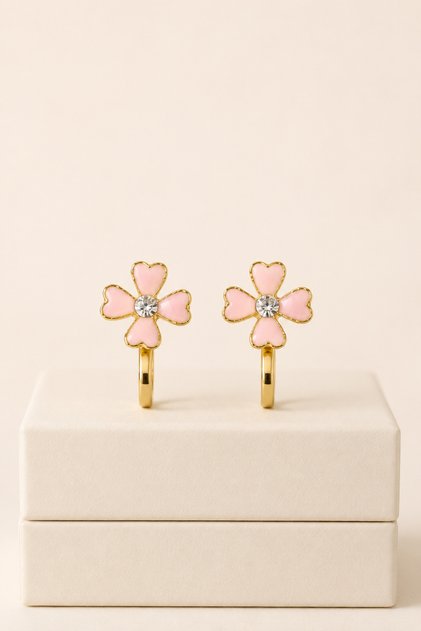 Clip-On Non-Pierced Children's Earrings Clover Design Hypoallergenic for Non-Pierced Ears Removable
