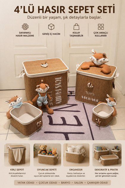 4 Piece Wicker Knitted Basket Set