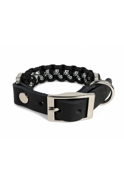Handmade Paracord Dog Collar – Genuine Leather, Durable Weave, Metal Buckle