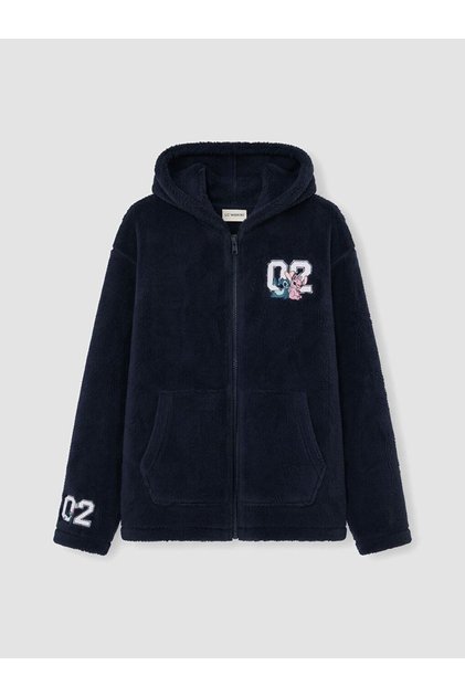 Lcw Kids Navy Blue Hooded Lilo & Stitch Printed Girls' Sweatshirt