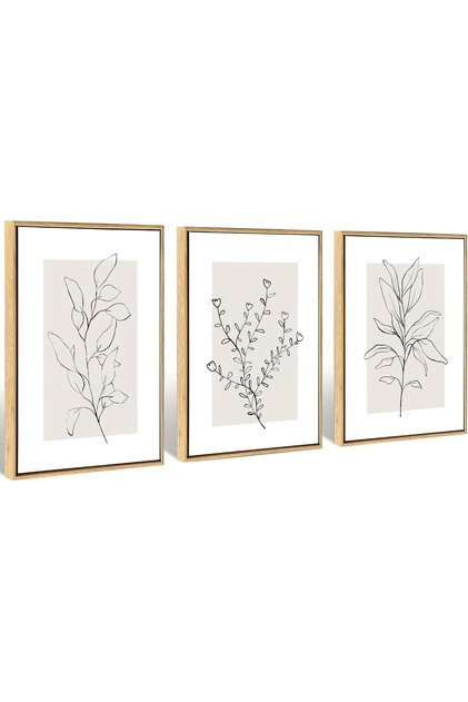 Signtouch Sage Green Watercolor Floral Wall Art 3-Piece Wooden Frame 40x60 cm
