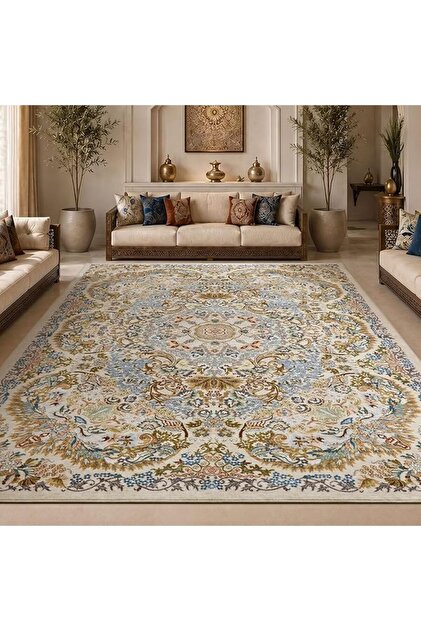 Large Area Rugs for Living Room, Classic Characteristic Washable Non Slip Carpet, Soft Low Pile, Rug