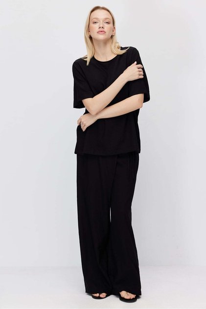 Women's Crinkle Textured Wide Leg Double Breasted Tie-Up Trousers
