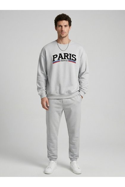 Oversize Sweatshirt Paris France Text Printed Crew Neck Long Sleeve Sweatshirt