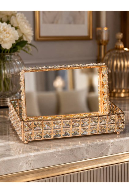 Set of 2 Crystal Stone Mirrored Decorative Trays – Stylish Presentation Promise Engagement Tray