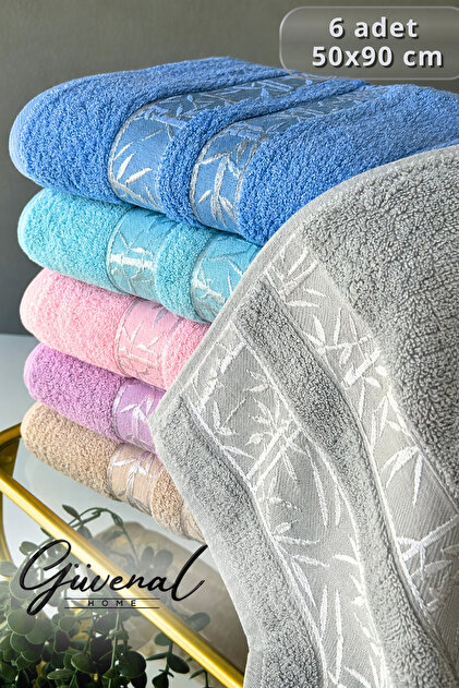 Lalezar | Set of 6 50×90 cm Jacquard Floral Patterned Hand and Face Towels | Dowry | Bath Towel | Hand and Face Towel