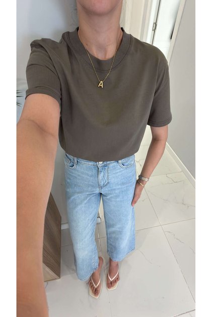 Dlvin Giola Khaki Decorative Stitched Crew Neck T-Shirt