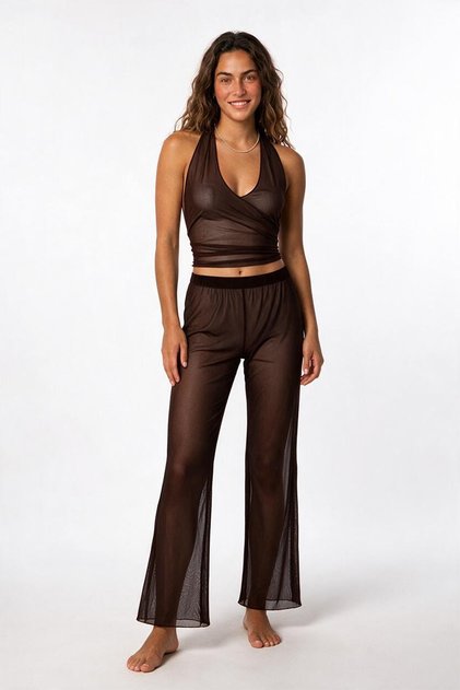 Patterned tulle crop top-pant set