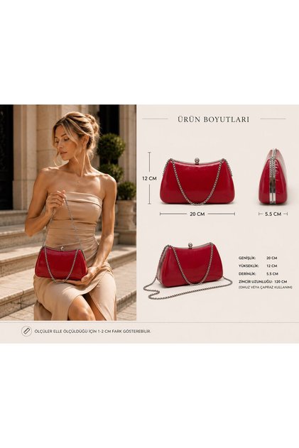 Red Color Rustic Material Design Evening Dress Clutch with Chain Strap Hand-Held Wedding Engagement Evening Bag