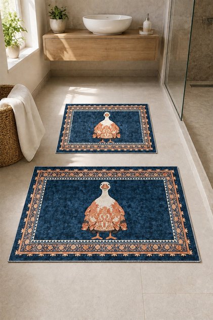 Decorative Digital Printed Set of 2 Bath Mat Non-Slip Base Toilet Set