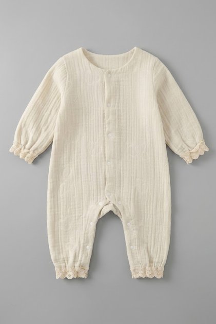 100% Cotton Muslin Lace Detailed Baby Girl Jumpsuit