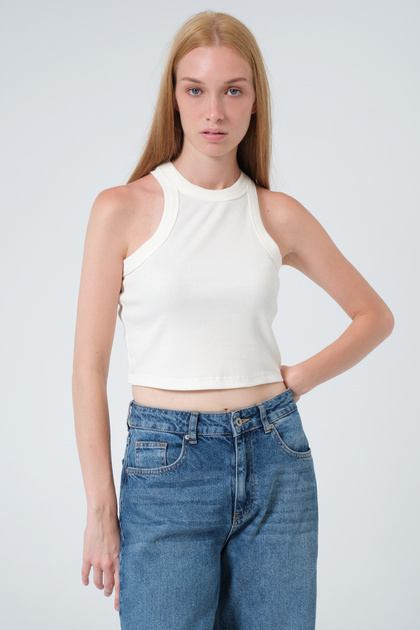 Women's Compact Combed Cotton Camisole Ribbed Tank Top Crop 95% Cotton 5% Elastane