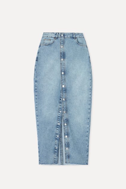 Women's Indigo Front Buttoned Midi Pencil Skirt