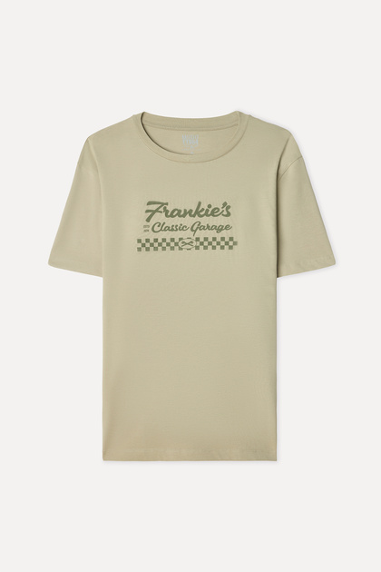 Men's Stone Color Printed Comfort Fit Crew Neck T-Shirt