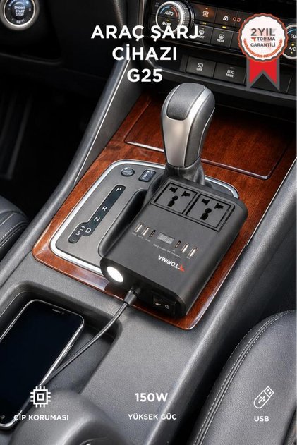 Araç Şarj Aleti 150W Çakmaklık İnvertör Şarj Soketi 220V Priz USB Araba Çakmaklık G25 Siyah