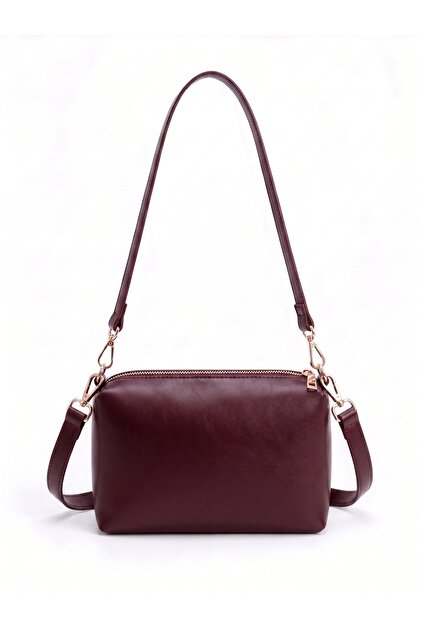 Women's Burgundy Zippered Adjustable Strap Shoulder and Crossbody Bag Daily Stylish Handbag