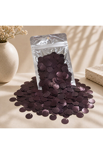 Bordo Mürdüm Saten Görünümlü Yuvarlak Plastik Pul 20 mm – 150 Adet,Delikli Payet