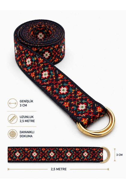 Yoga Kemeri 3 cm x 2,5 Metre – Metal Halkalı Dayanıklı Dokuma Esneme ve Germe Kemeri