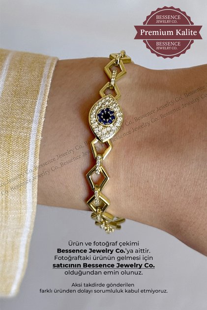 Xuping 14K Gold VIP Zirkon Taşlı Çelik Bileklik, Şans Gözü Model 17CM+2CM Ayarlanabilir