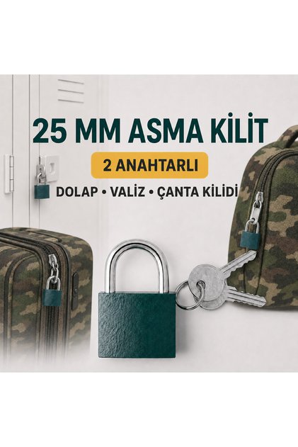25 mm Asma Kilit 2 Anahtarlı – Dolap, Valiz, Çanta, Bavul ve Yurt Kilidi