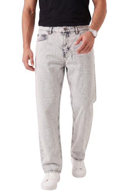 Men's Stone Light Washed Baggy Fit Lycra Wide Leg Jean Denim Trousers 2600057