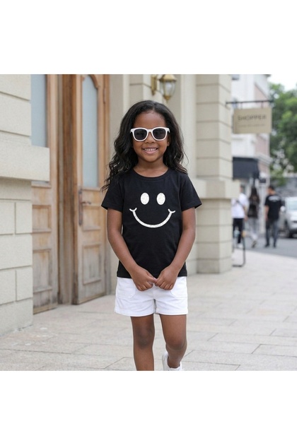 Black Color Cotton Smiley Printed Family and Kids T-Shirt - Unisex Trend