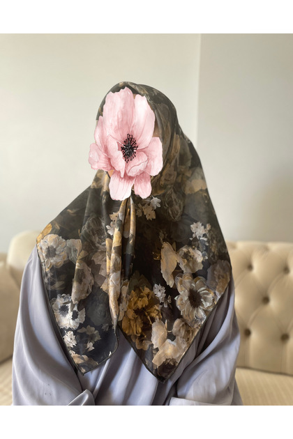 Peony Pattern Organic Scarf 90X90Cm