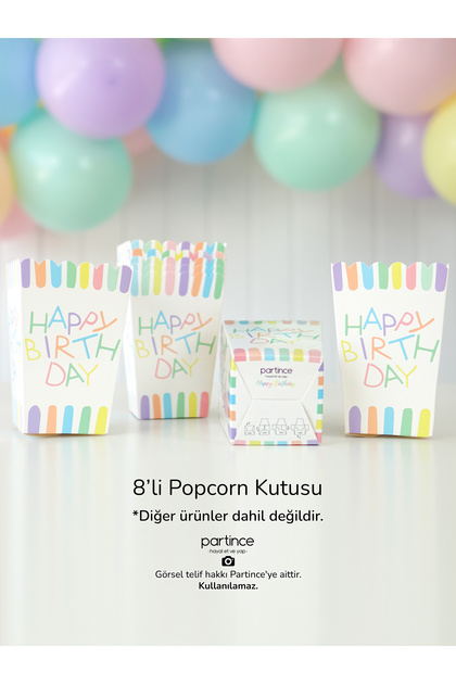 8 Adet Makaron Happy Birthday Tema Popcorn Mısır Kutusu