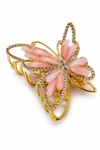 Women's Butterfly Figured Bun Hairpin – Stylish Hairpin with White Detail and Gold Color Stones