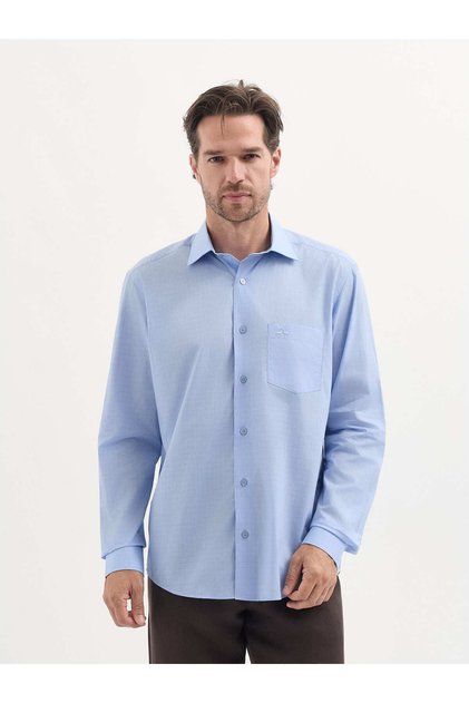 Mavi Ekose Desenli %100 Pamuk Gömlek