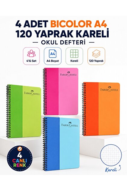 Spiral Plastic Cover Bicolor 4-Piece Checkered Notebook Set (4 Pieces 120 Pages) Checkered)